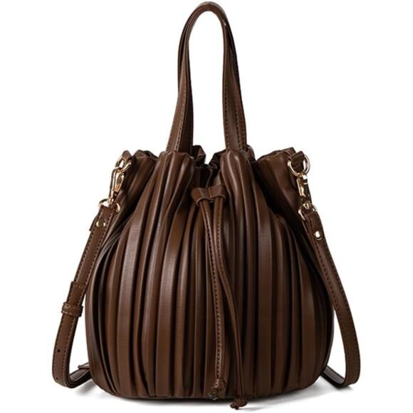 Mini Faux Leather Bucket Bags for Women Drawstring Crossbody Bucket Bag Purses - Picture 1 of 8